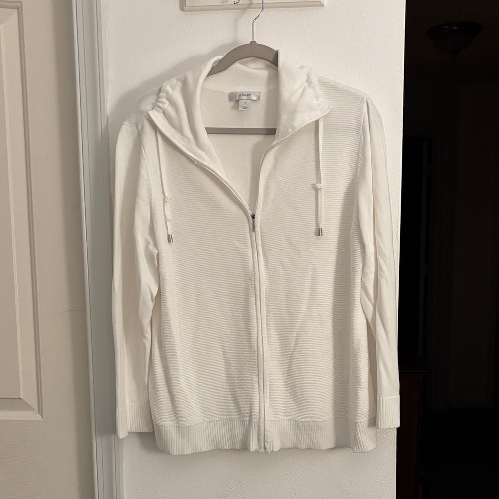 CJ Banks Cream Zip-Up Cardigan